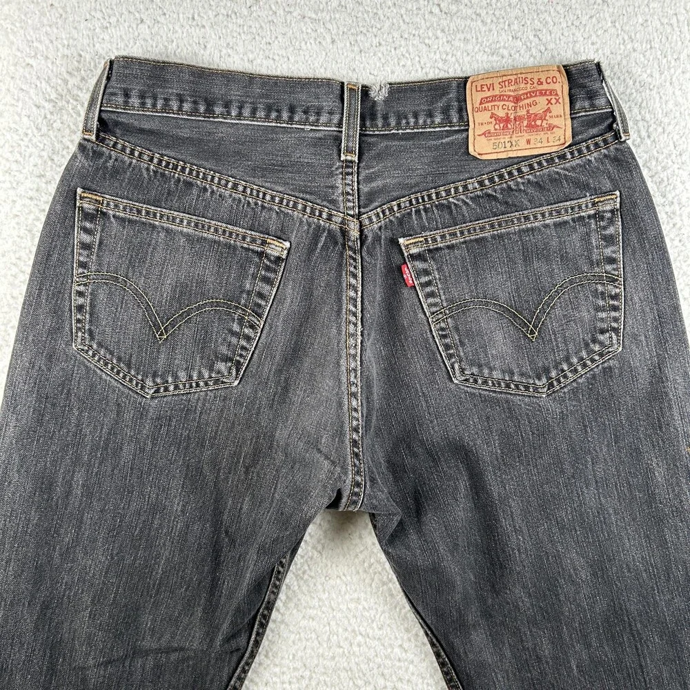 Levis 501XX Jeans Mens 31x30 Charcoal Gray Denim Straight Button Fly Irregular
